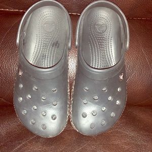 Black with leopard print crocs